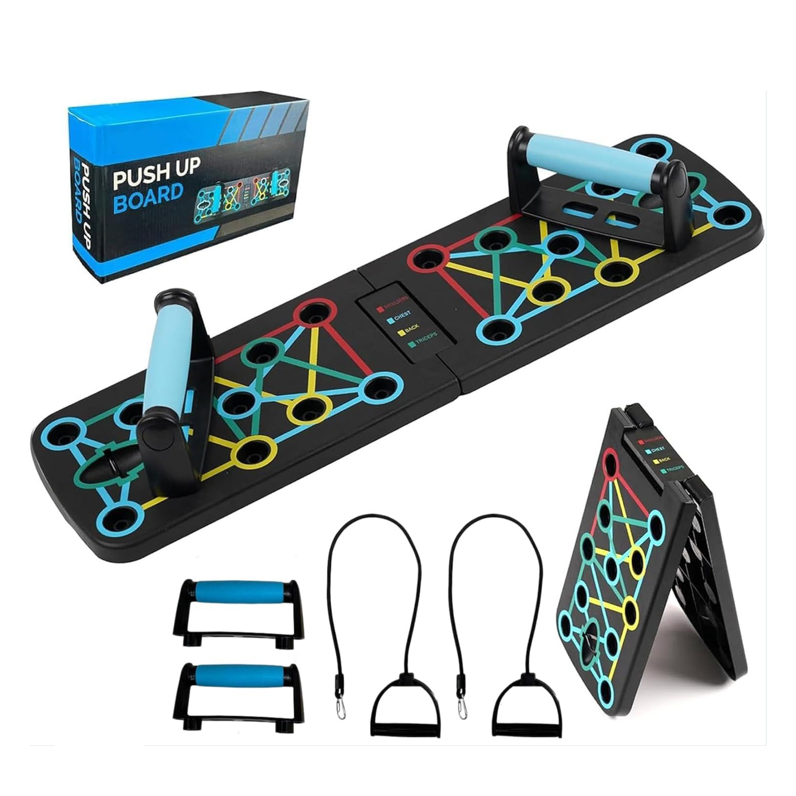 Push Up 9-u 1-də Çoxfunksiyalı Qatlana Bilən Jim Taxtası və Espander Dəsti